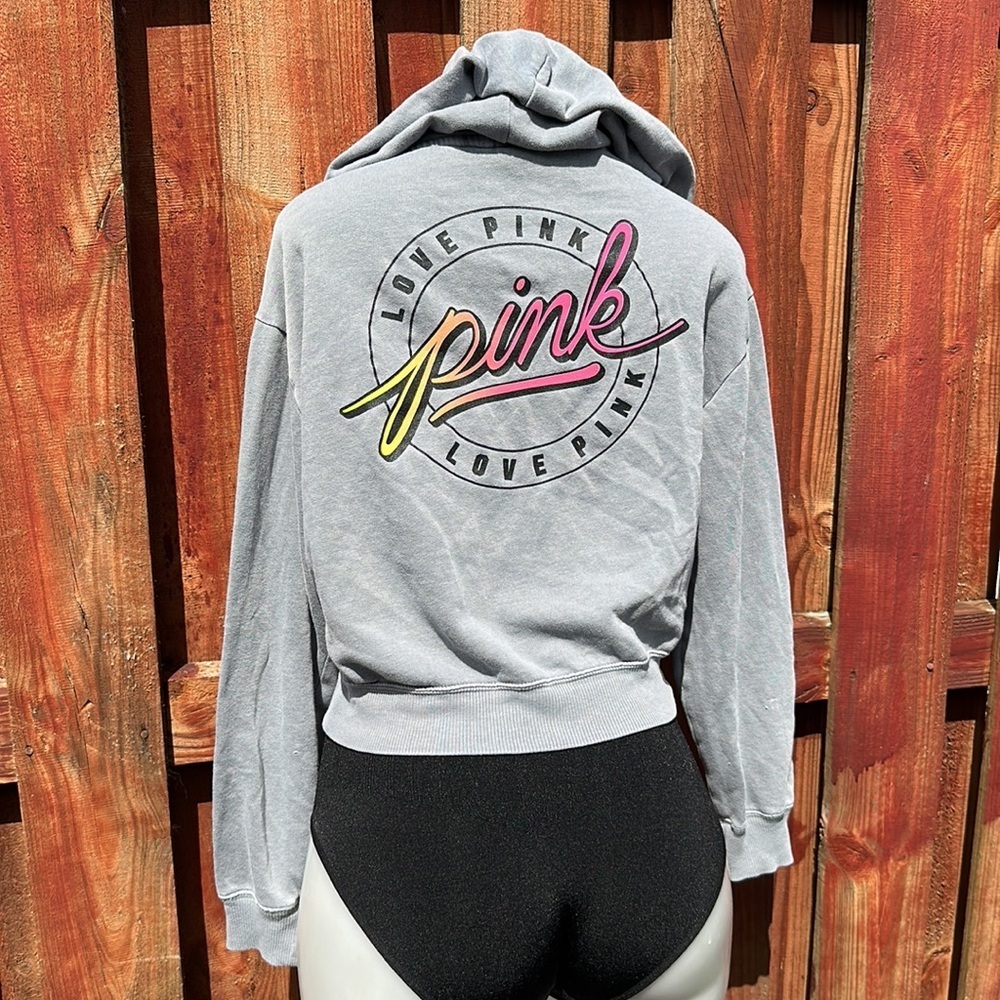 Pink Victoria’s Secret Gray Zip-Up Hoodie Black Accents Size XS